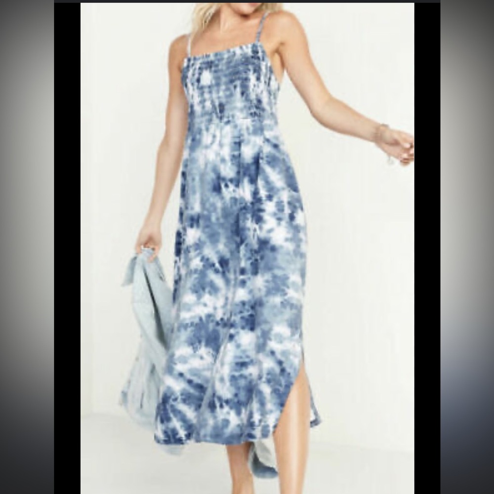 Smocked Fit & Flare Tie-Dye Cami Midi Dress - Y2K Boho Summer Spring comfortable